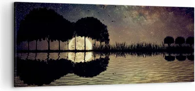 Produktbild von Bild auf Leinwand - Leinwandbild - See Nacht Wasser - 100x40cm - Wand Bild - Wanddeko - Wandbilder - Leinwanddruck - Bilder - Kunstdruck - Wanddekoration - Leinwand bilder - Wandkunst - AB100x40-3753