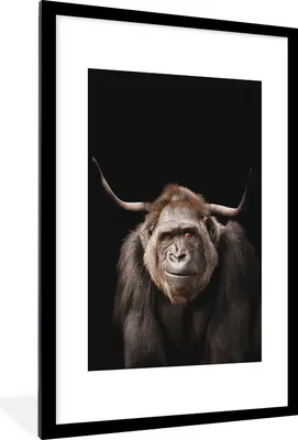 Produktbild von MuchoWow® MuchoWow® Gerahmtes Poster Gorilla - Schwarz - Tier 60x90 cm - Poster mit zchwarzem Bilderrahmen - Dekoration - Wandposter Wohnzimmer - Hochwertig