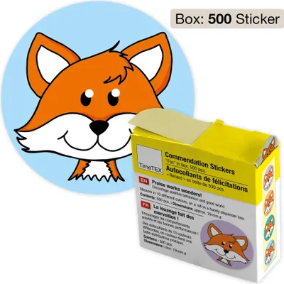 Produktbild von TimeTEX Belobigungs-Aufkleber "Fuchs" in Spender-Box, 500 Stück