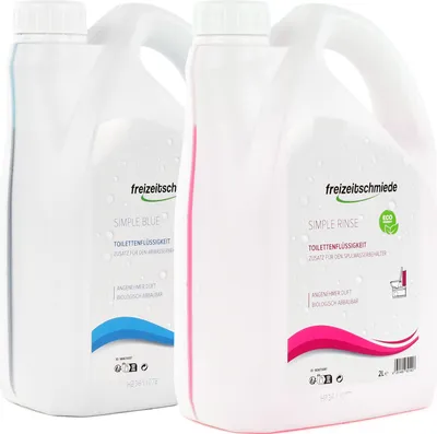 Produktbild von Freizeitschmiede Set Simple Blue + Rinse Toiletten Zusatz je 2L Sanitärflüssigkeit und Frischwasserzusatz Campingtoiletten Zusatz WC Camping