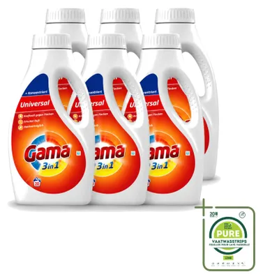 Produktbild von 6 x Gama 3-in-1 Waschmittel - Hautfreundlich - 1 l - Großpackung - 6 Stücke