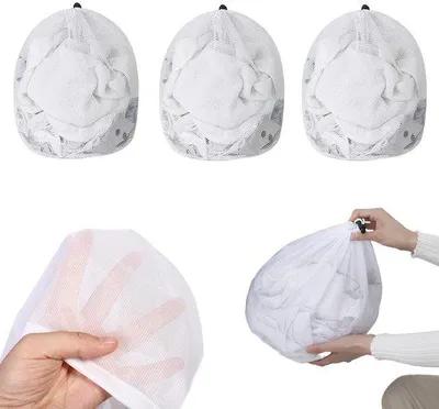 Image de Ibenzoa® : Lot de 3 sacs de lavage, 30 x 40 cm, en polyester – Sacs de lavage à mailles fines avec cordon de serrage, idéaux pour les vêtements délicats, les chaussettes et les vêtements de bébé