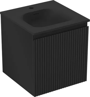 Produktbild von Mexen Rivel Badezimmerschrank 45 cm mit Waschbecken Vela, 1 Schublade, geriffelt, schwarz matt - 91A20-04547-1-BF71-W23M71
