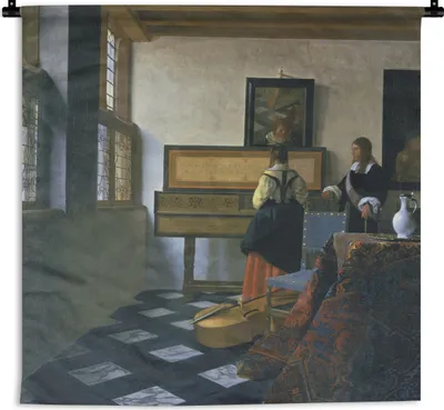 Produktbild von MuchoWow® Wandteppich Wandbehang Die Musikstunde - Johannes Vermeer 150x150 cm Tapisserie Dekoration Wandtuch - Wohnaccessoires - Modernes
