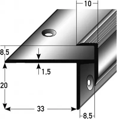 Produktbild von Laminat-Treppenkante "Lively" / Winkelprofil, Einfasshöhe 8,5 mm, 33 mm breit, Aluminium eloxiert, gebohrt-bronze hell-1000