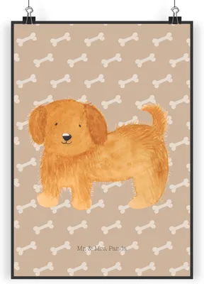 Produktbild von Mr. & Mrs. Panda Bild Hund Flauschig DIN A3 - Hundeglück - Geschenk, Süß, kunstdruck poster, Wandbild, wanddeko, Hunde, Hundeliebe, Sprüche, Plakat