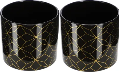 Productafbeelding van KOTARBAU® Set van 2 decoratieve cilinders bloempot keramiek plantenpot zwart-goud ? 12 cm
