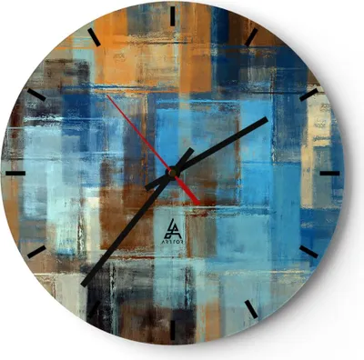 Produktbild von Wanduhr - Rund - Glasuhr - Abstraktion modern - 40x40cm - Schleichendes Uhrwerk - Lautlos - zum Aufhängen bereit - Dekoration Modern - Wanddekoration aus Glas - C3AR40x40-3418