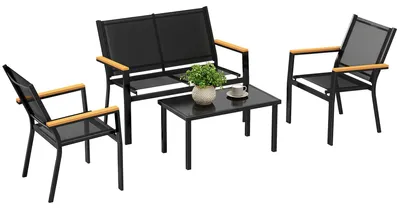 Produktbild von Outsunny Gartenmöbel Set für 4 Personen mit 2er Sofa Stuhl Beistelltisch Schwarz