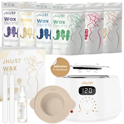 Produktbild von JHUST Wachswärmer-Set mit 600 g Wachsperlen und umfangreichem Zubehör, inkl. After-Wax-Spray, Waxgerät (Weiß)