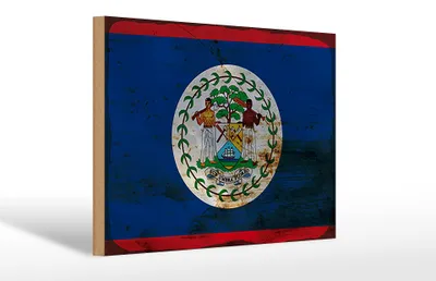 Produktbild von Holzschild Flagge Belizes 30x20cm Flag of Belize Rost