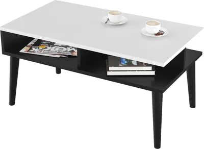 Obrázek produktu pro Konferenční stolek s policí 90 x 50 x 45 cm | rozkládací stůl | konferenční stolek s elegantními nohami, stůl do obývacího pokoje s dřevěnými nohami | konferenční stolek s elegantními nohami
