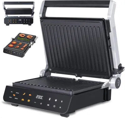 Zdjęcie produktu dla Grill Kontaktowy Bez PFAS z Pływającą Górną Płytą - Wyjmowane płyty - Rozkładany do 180ºC - Urządzenie grillowe 2000W - Tosty i Panini - od 120ºC do 230ºC - JAP Appliances Integrill