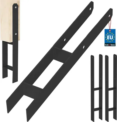 Immagine prodotto di KOTARBAU® 2 pz. Supporto per pali ad H da inserire nel calcestruzzo 70 mm/600 mm in acciaio zincato verniciato a polvere nero Ancoraggio del palo Scarpe per travi Piede del palo Scarpa per palo con ancoraggio per calcestruzzo Supporto in acciaio Ancoraggio in acciaio