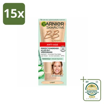 Productafbeelding van 15 x Garnier SkinActive Anti-Aging BB Cream Light - Getinte dagcrème 50 ml - Voorraadverpakking - 15 stuks