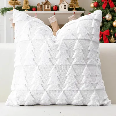 Produktbild von Kissenbezug Weihnachtsbaum Plüsch Wollsamt Weiß 45x45cm 1 Stück