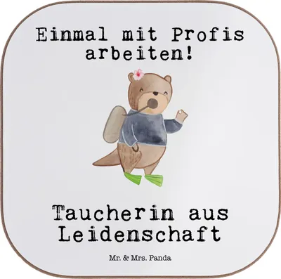 Produktbild von Mr. & Mrs. Panda Getränkeuntersetzer Taucherin Leidenschaft - Weiß - Geschenk, gläseruntersetzer, Untersetzer für Gläser, Coaster, Tischschoner, Holzuntersetzer