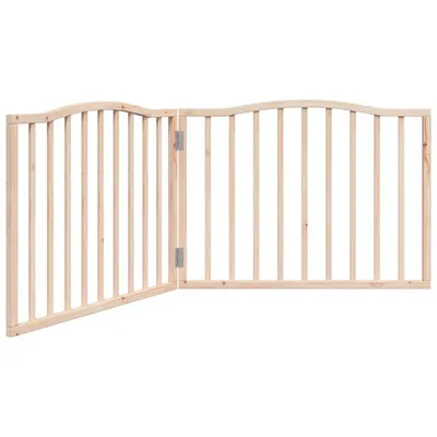 A wooden pet gate is shown against a white background.