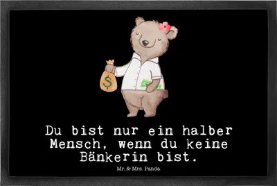 Produktbild von Mr. & Mrs. Panda Schmutzmatte Bänkerin Herz 40 x 60 cm - Schwarz - Geschenk, fußmatte, Fußabstreifer, Witzig, Ausbildung, Beruf, Bodenvorleger, Schuhabstreifer, Spruch