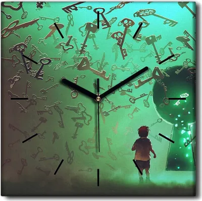 Produktbild von Coloray Uhr auf Leinwand 30x30 cm Wand Uhr Dekoration Wohnzimmer Segeltuch schwarze Hände -Jungenschlüsselloch