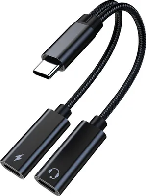 Produktbild von USB-C-Splitter, Dual-USB-C-Kopfhörer- und Ladeadapter mit PD 60W Schnellladefunktion aus Aluminiumlegierung,TA2H-B2L60 【Black】