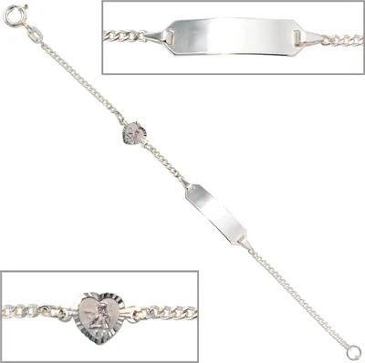 Produktbild von JOBO Schildband Schutzengel 925 Sterling Silber 14 cm Gravur Armband Federring