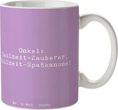 Produktbild von Mr. & Mrs. Panda Kaffeetasse Spruch Spaßiger Onkel - Lavendeltraum - Geschenk, Ersatzvater, Familienmitglieder, Patenonkel, Becher, schöne tasse, Spaß, Kaffeebecher