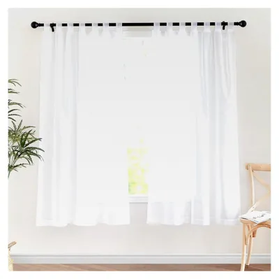 Produktbild von Vorhang in Leinenoptik Weiß Transparent 2er Set H 160 x B 140 cm Dekoration Kurze Gardinen Wohnzimmer Voile Schlaufenschal