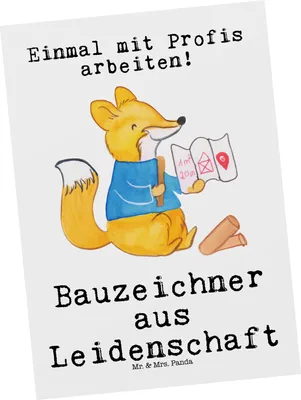 Produktbild von Mr. & Mrs. Panda Postkarte Bauzeichner Leidenschaft - Weiß - Geschenk, Postkarten, Ansichtskarte, bildkarte, Ansichtskarten, Grußkarte