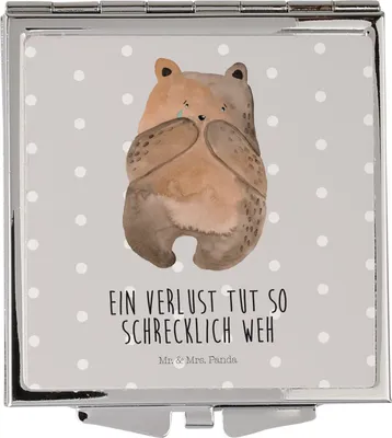 Produktbild von Mr. & Mrs. Panda Schminkspiegel Bär Verlust - Grau Pastell - Geschenk, Frauen Spiegel, Kosmetikspiegel, Teddy, Kleiner, klein, Mini