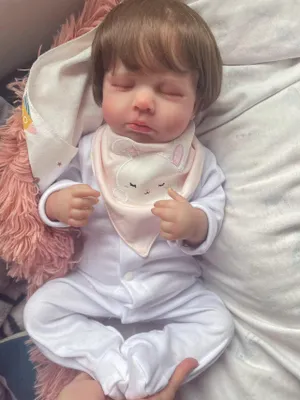 Produktbild von 48 cm Loulou-Körper aus weichem Stoff/Vollvinylkörper, lebensechte wiedergeborene Puppe, mehrere Schichten, Malerei mit sichtbaren Adern, handgewurzeltes Haar