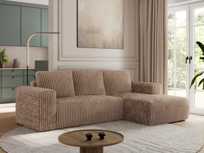 Produktbild von MKS MEBLE Sofa mit Schlaffunktion - Ecksofa mit Schlaffunktion und Bettkasten - Sofa 3 Sitzer - Schlafsofa - Couch - Schlafsofa mit Bettkasten - Trentino L - Braun Cord - Rechts