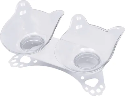Immagine prodotto di Ciotola per cibo gatto 15° di inclinazione Ciotola per gatti Ciotola doppia per cibo Ciotole per animali domestici (Trasparente+Trasparente)