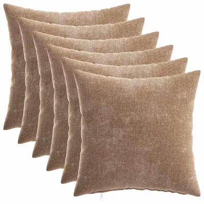 Immagine prodotto di vidaXL, set di 6 federe per cuscini, HEERLEN, colore marrone, 30 x 30 cm, tessuto in ciniglia