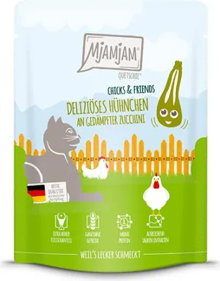 Produktbild von MjAMjAM 6x300g Huhn an Zucchini Nassfutter für Katzen getreidefrei