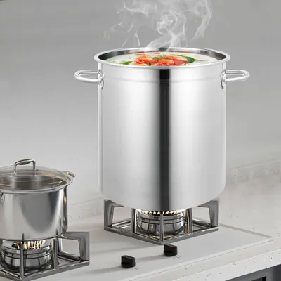 Image de 35L Marmite à soupe en acier inoxydable Marmite à légumes avec couvercle Marmite à goulas pour restaurant Camping Randonnée Pêche