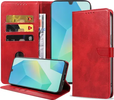 Immagine prodotto di Custodia per Samsung Galaxy A16 in ecopelle con labbro magnetico e portacarte a libro con patta - Rosso - Smartphonica
