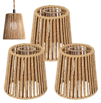 Produktbild von 3 Stück Lampenschirm Rattan Boho, Ersatz Lampenschirme aus Korbgeflecht (H 14cm) für Hängelampe, Stehlampe, Tischlampe, Pendelleuchte und Deckenleuchte, Boho Lampenschirm Zubehör (Stil 2)