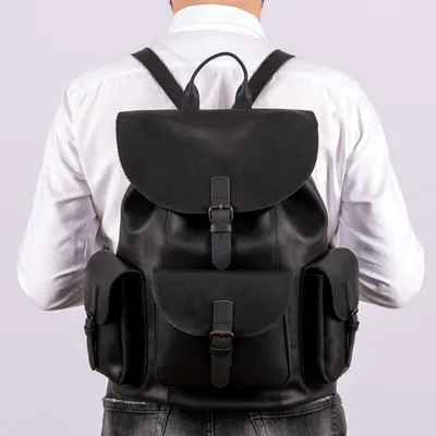 Produktbild von Schwarz Vintage Herren Lederrucksack mit Taschen, Cityrucksack, Freizeitrucksack, Alltagsrucksack – Belveder Outlander BT33