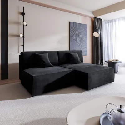 Produktbild von Masseno Ecksofa FIORO M mit Schlaffunktion L-Form, Sofa mit Bettkasten, Wohnzimmersofa, Couch, Soffa, Bettsofa, Couchgarnitur- Schwarz, MONOLITH 95