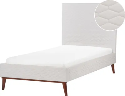 Zdjęcie produktu dla BELIANI Łóżko ze stelażem złamana biel welurowe 90 x 200 cm z zagłówkiem tapicerowane pojedyncze styl nowoczesny