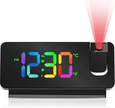 Obrázok produktu pre Digitálny budík s 180° projekciou a zobrazením teploty – napájanie cez USB a batérie – ideálny do spálne