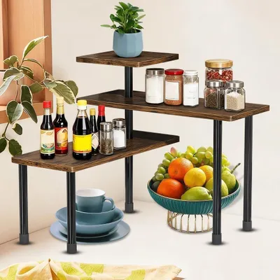 Obrázok produktu pre Omgoods – Nastaviteľný rohový regál, kuchynský organizér – 3-poschodový kuchynský regál