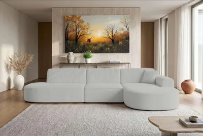 Produktbild von 99rooms Avantis Ecksofa Cordstoff POSO Hellgrau Rechts
