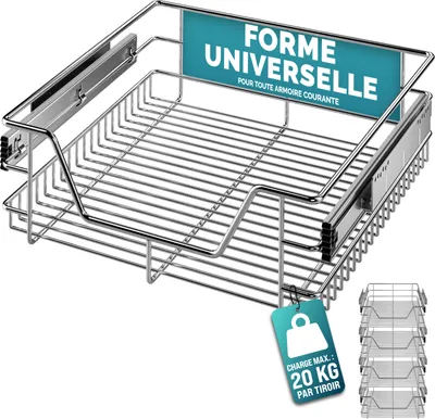 Image de CASARIA® 4x Tiroir télescopique de rangement 50 cm pour armoire cuisine tiroir de cuisine métal tiroir coulissant