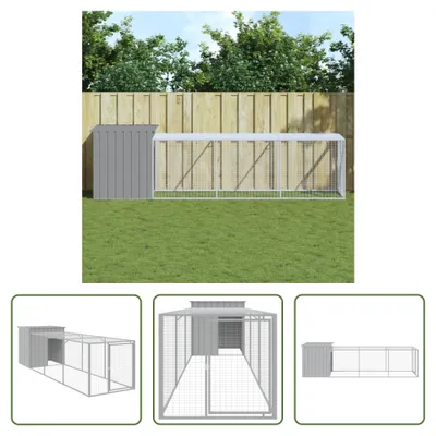 Image de The Living Store Cage à poules avec enclos Gris clair 110x405x110 cm Acier galvanisé