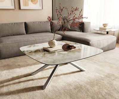 Produktbild von DELIFE Couchtisch Edge Boot 90x90 cm Keramik Minas Melange Sarity Edelstahl gebürstet