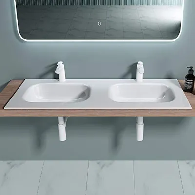 Produktbild von doporro Einbauwaschbecken Mineralguss Waschbecken BxTxH: 144x48x14cm in Weiß Gussmarmor mit großer Ablagefläche colossum04