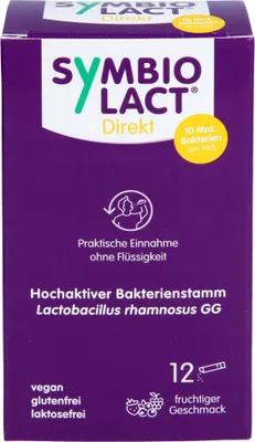 Productafbeelding van SymbioLact Direkt sticks met 10 miljard Lactobacillus rhamnosus GG, met een fruitige smaak, 12 stuks
