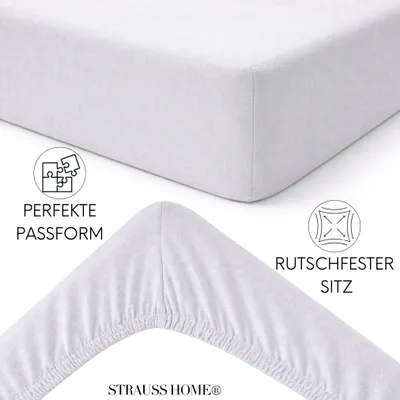 Produktbild von Strauss Home® Premium Spannbettlaken – 160 g/m² Gekämmte Baumwolle – Jersey in Hotelqualität – Formstabil & Langlebig – Rundumgummi – Für Matratzen bis 27 cm – 180x200-200x200 cm - Hellgrau